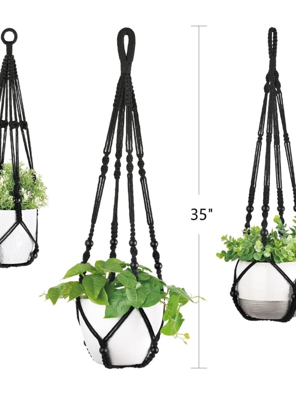 3 Pack Macrame Plant Hangers Hanging Planters for Indoor Plants Black - Picture 2 of 7